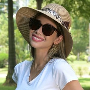 Brown Leopard Pattern Bowknot Hat (13x 3.4) & UV 400 Polarized Sunglasses